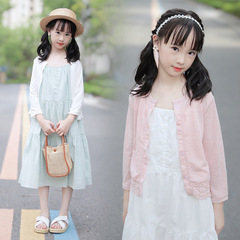 2024 girls Korean knitted cardigan ultra-thin summer 9-quarter sleeve lace fashionable soft air-conditioned shirt drop shipping