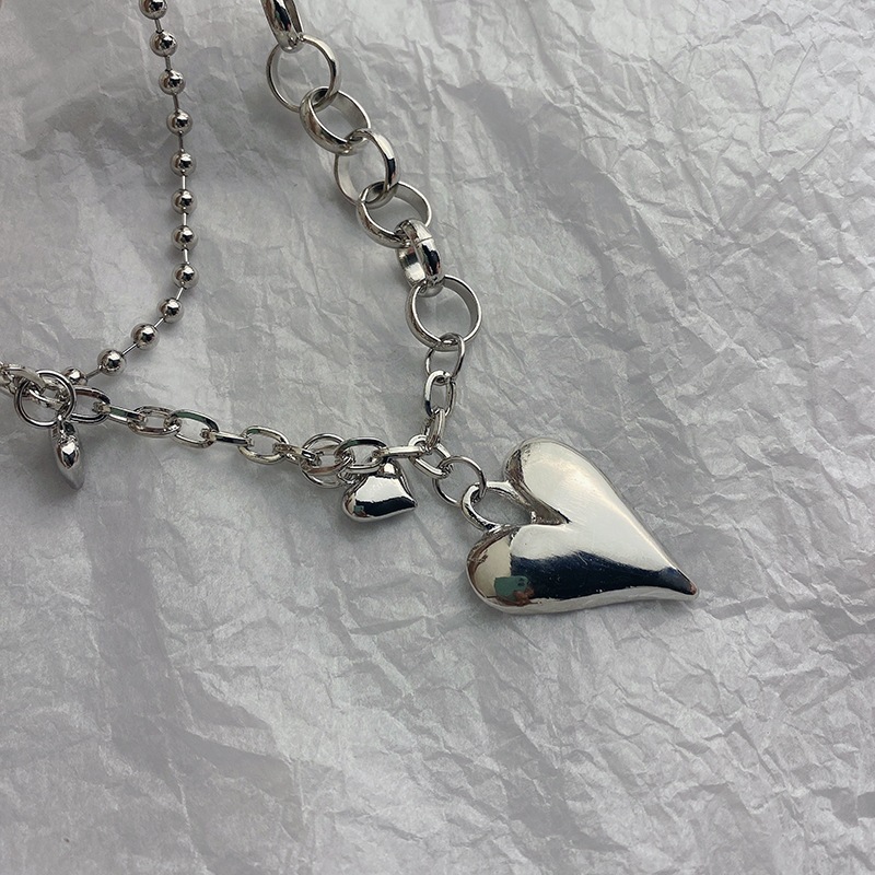 fashion irregular heart double layered trend titanium steel necklace wholesale