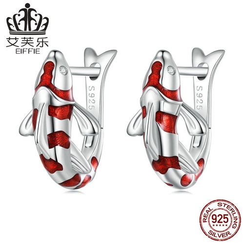 Avele sterling silver s925 good luck koi earrings platinum-plated zircon oil dripping Chinese style auspicious koi earrings