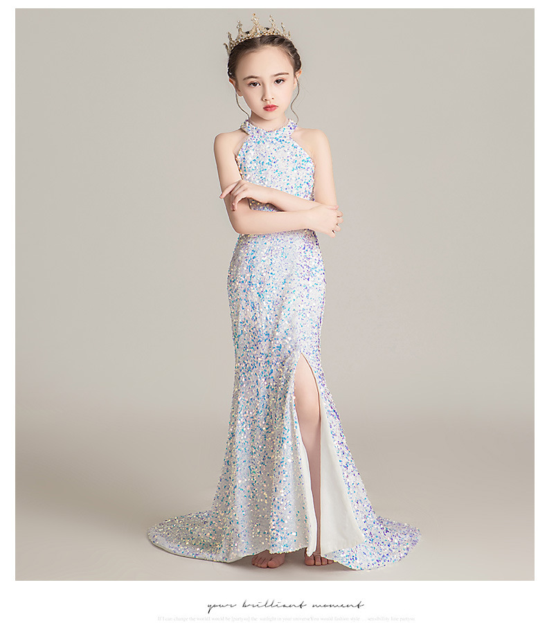 Kids Princess Mermaid Dress Evening Gown For Girls Day Fashion Show Costume With Train Piano Runway Outfit In Polyester_voghion.com