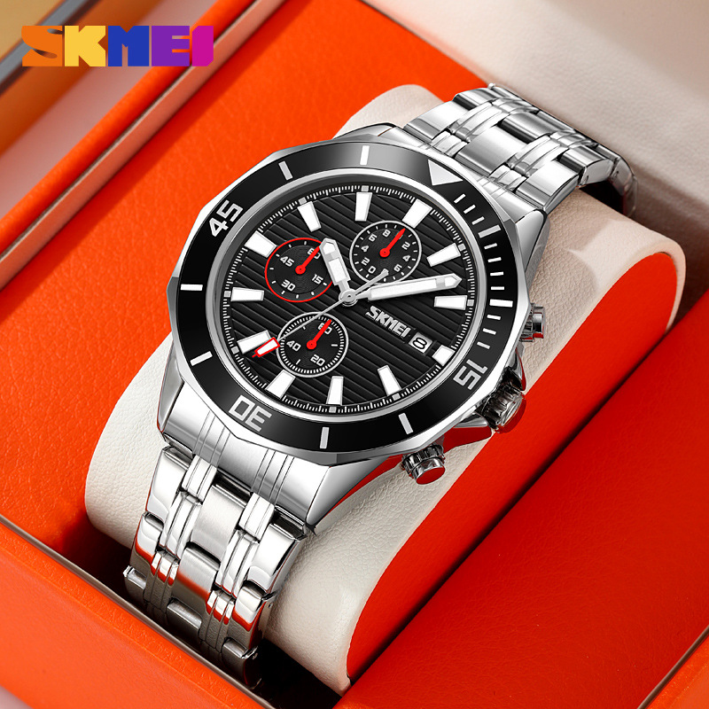 Momento de los hombres transfronterizos tres ojos seis agujas reloj multifuncional impermeable nocturna cronógrafo de cuarzo mayorista en stock