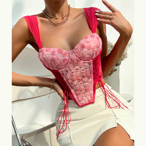 Summer cross-border independent station new European and American ins style sexy sweet romantic flower strap suspender bra K0319