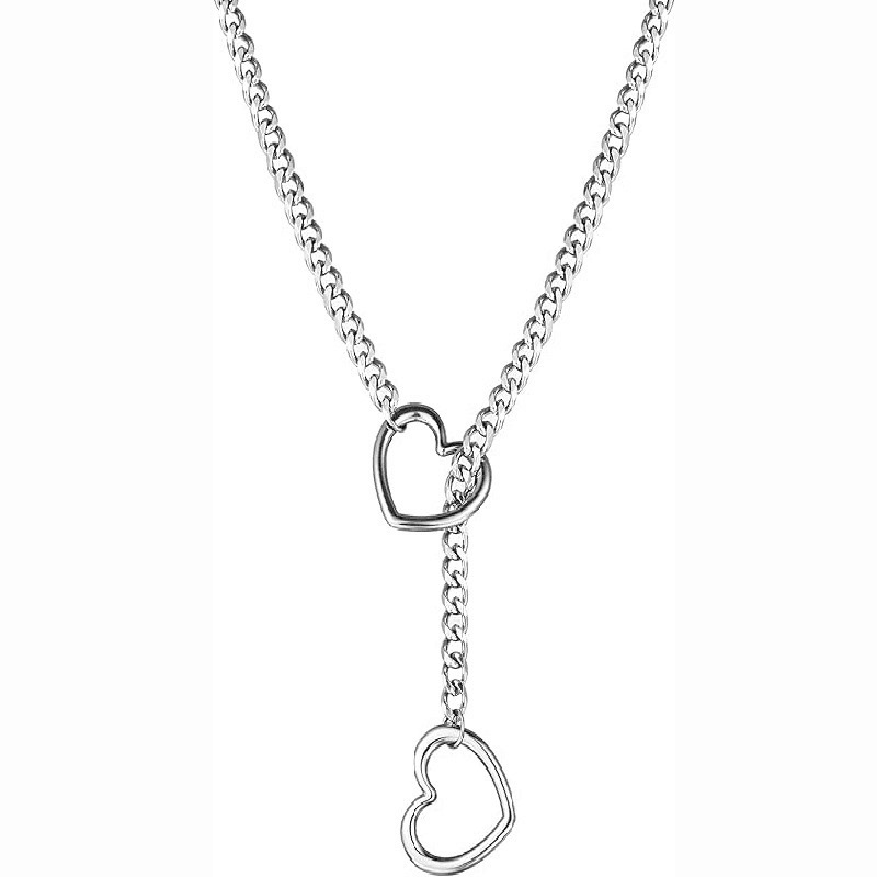 Amazon Personalized Heart-Shaped O-Ring Slip Chain Necklace Trendy Cuba Long Necklace Girl's Retro Fashion Jewelry