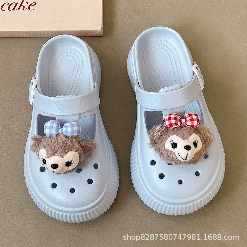 Женская обувь Croc для ношения на улице, милая кукла своими руками, маленькие пляжные нескользящие сандалии на толстой подошве для женщин.