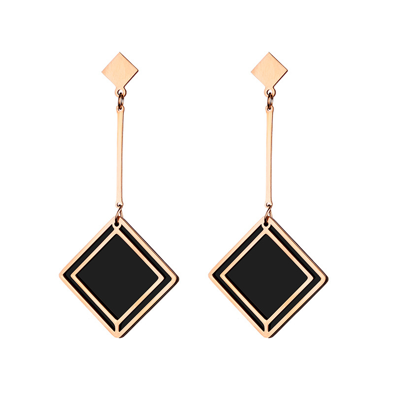 Temperamento personalidad simple lindos pendientes cuadrados negros rayas negras y blancas tamaño círculo de titanio acero pendientes de oro de titanio
