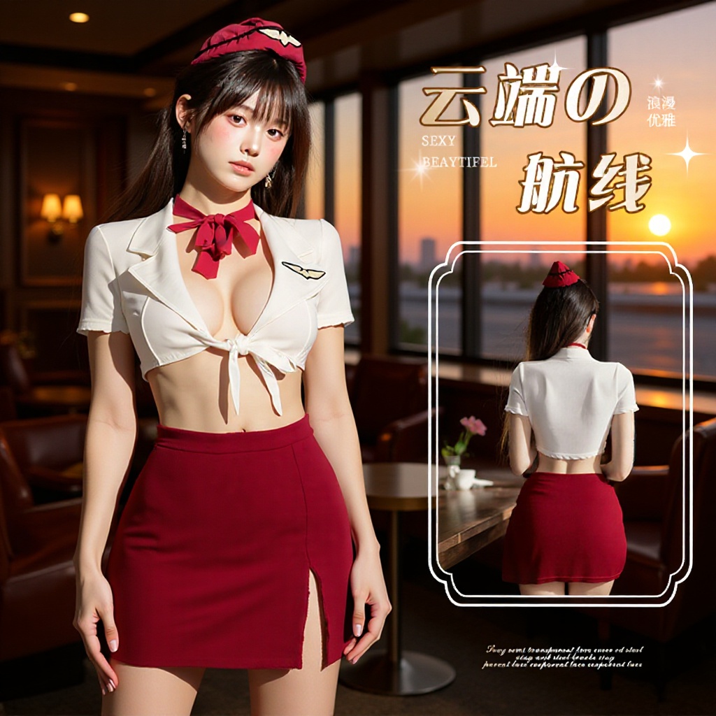 Sexy Lingerie Pure Desire Stewardess Uniform Sexy Deep V No Need to Take Off Suit Role Play Temptation