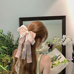 【蜜桃茶】神明少女の超仙蝶結びのフリンジのリボンのヘアピンの後頭部2023新型の頭飾り