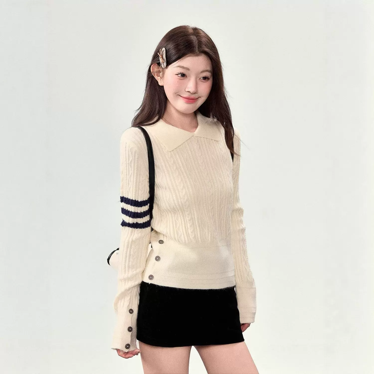 翻领tb针织衫女上衣2025年新款秋季麻花套头学院风毛衣女装上衣