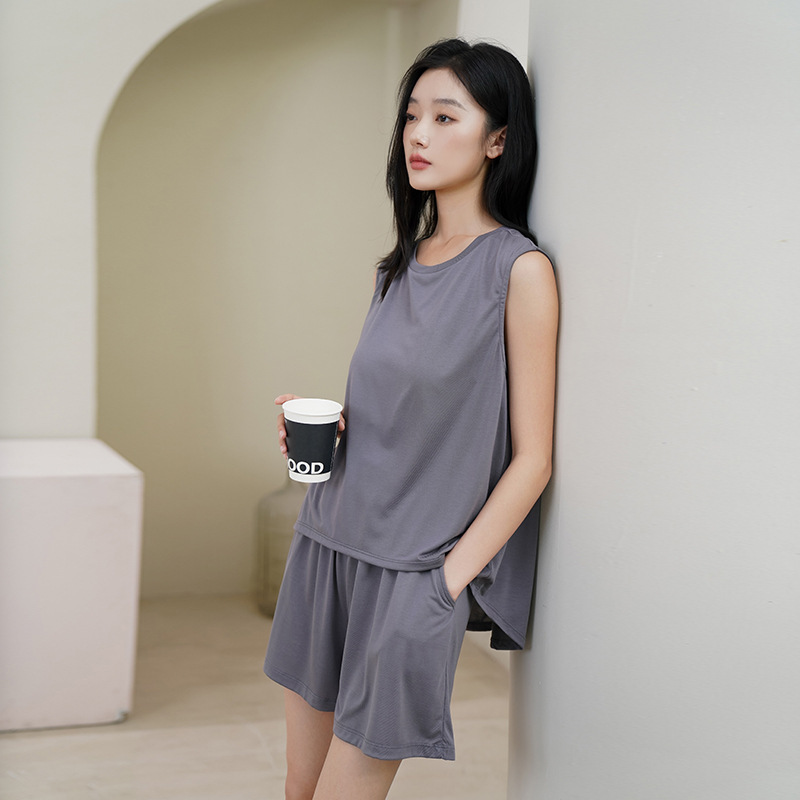 Pajamas Women's Summer Modal Vest Shorts suit Cool Thin plus size Summer Sleeveless Home Clothes with Chest Pad