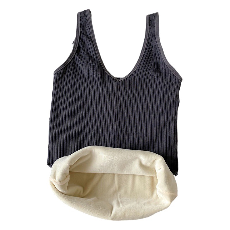 Otoño e invierno ropa exterior SLIM-Fit chaleco cálido forrado de lana engrosada con cuello en V Sling ropa interior de una pieza de terciopelo a prueba de frío ropa de abrigo