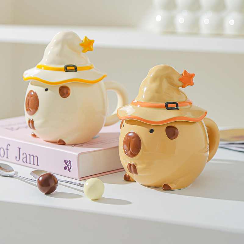 Taza Capibara para chicas lindas tazas de cerámica con tapa de agua regalo de cumpleaños tazas creativas de alto valor facial