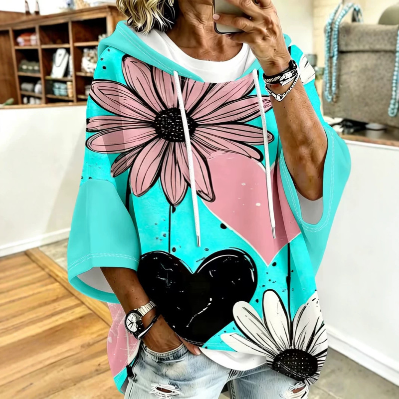 2026 New Model Cross-Border Amazon 3D Printed Women's Plus Size Drawstring Hooded Sweatshirt High-End Elegant Plus Size Women's Clothing 2026 New Model Cross-Border Amazon 3D Printed Women's Plus Size Drawstring Hooded Sweatshirt High-End Elegant Plus Size Women's Clothing