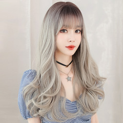 Wig for women with long curly hair, dyed gradient, natural and sweet style, female internet celebrity, simulated whole head cover, manufacturer wholesale