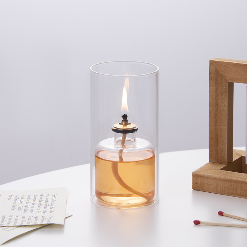 Lámpara de aceite al aire libre pequeña escena de lámpara de aceite atmósfera de alta lámpara de alquitrán de vidrio de silicio con cubierta de viento se puede reabastecer con lámpara de Buda