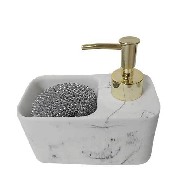 Suministros de cocina multifunción botella de jabón de mármol de imitación líquido para lavar platos a presión botella dividida bola de limpieza caja de almacenamiento de esponja