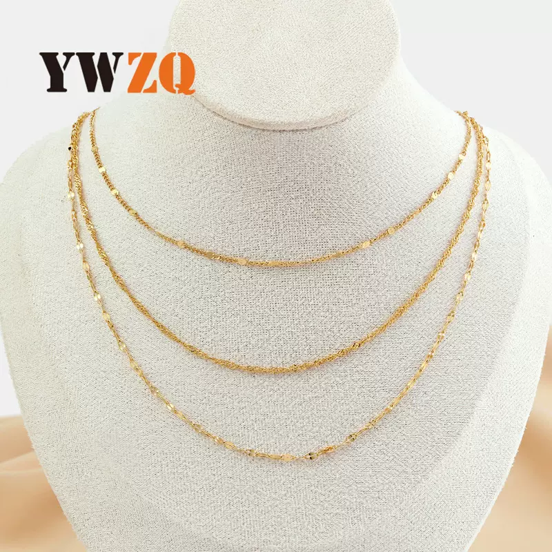 跨境批发不锈钢项链女水波链时尚百搭三层钛钢项链锁骨链配饰套装
