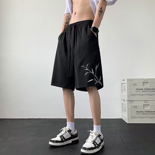American-style embroidery heavy-duty shorts for men, summer loose large size pants, trendy brand casual sports five-pocket pants