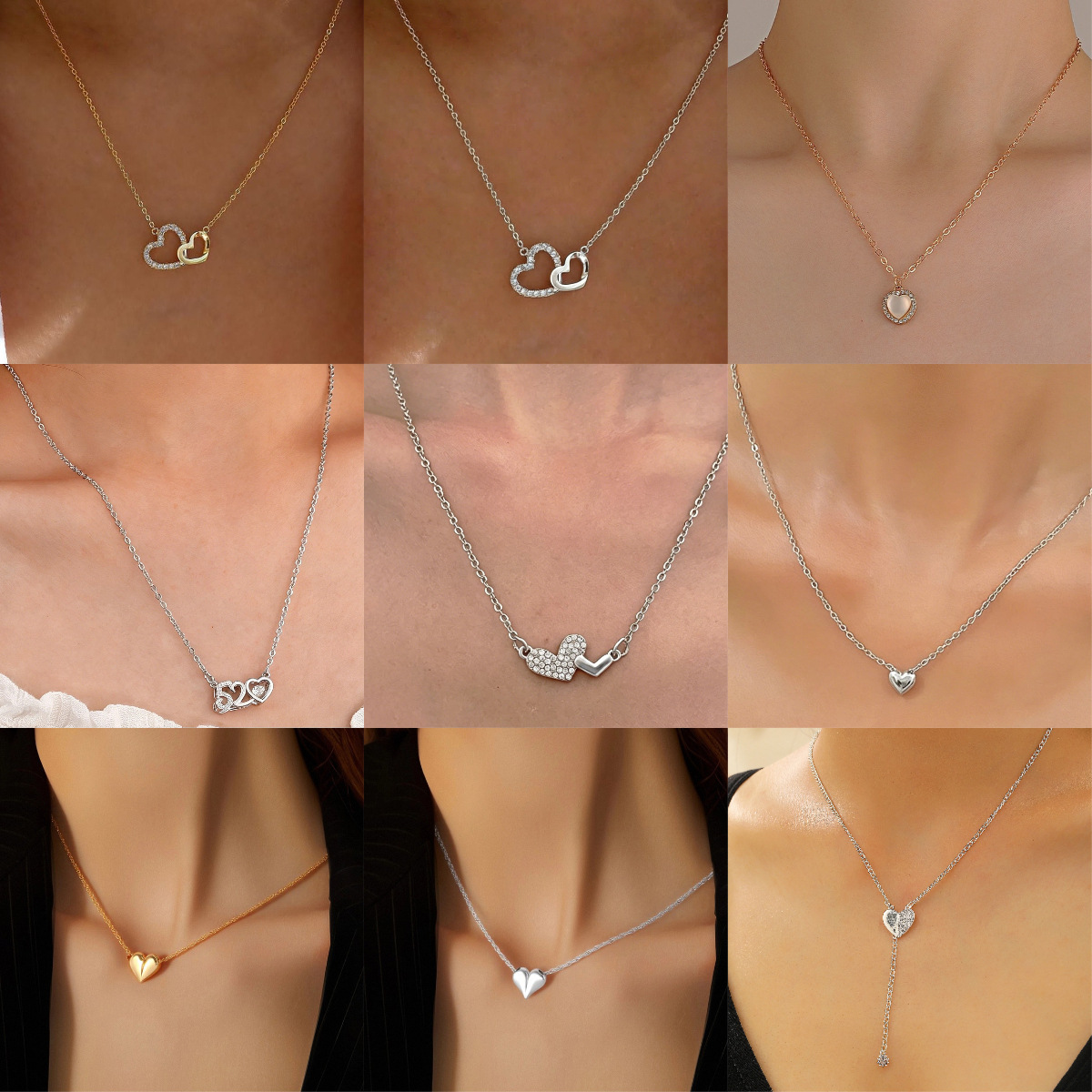 Korean Style Simple All-match Love Necklace Temperament Double Peach Heart Pendant Collarbone Chain Romantic Tanabata Valentine's Day Gift