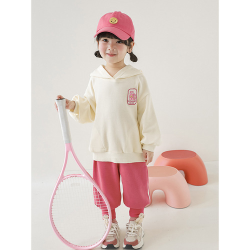 Qiu Duomeng Girls Casual Sports Suit 2024 Spring and Autumn New Children's Cartoon Hooded Sweatshirt and Pants Two-piece Set