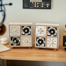 木制桌面镂花图案收纳柜复古饰品化妆品杂物收纳盒抽屉式整理柜