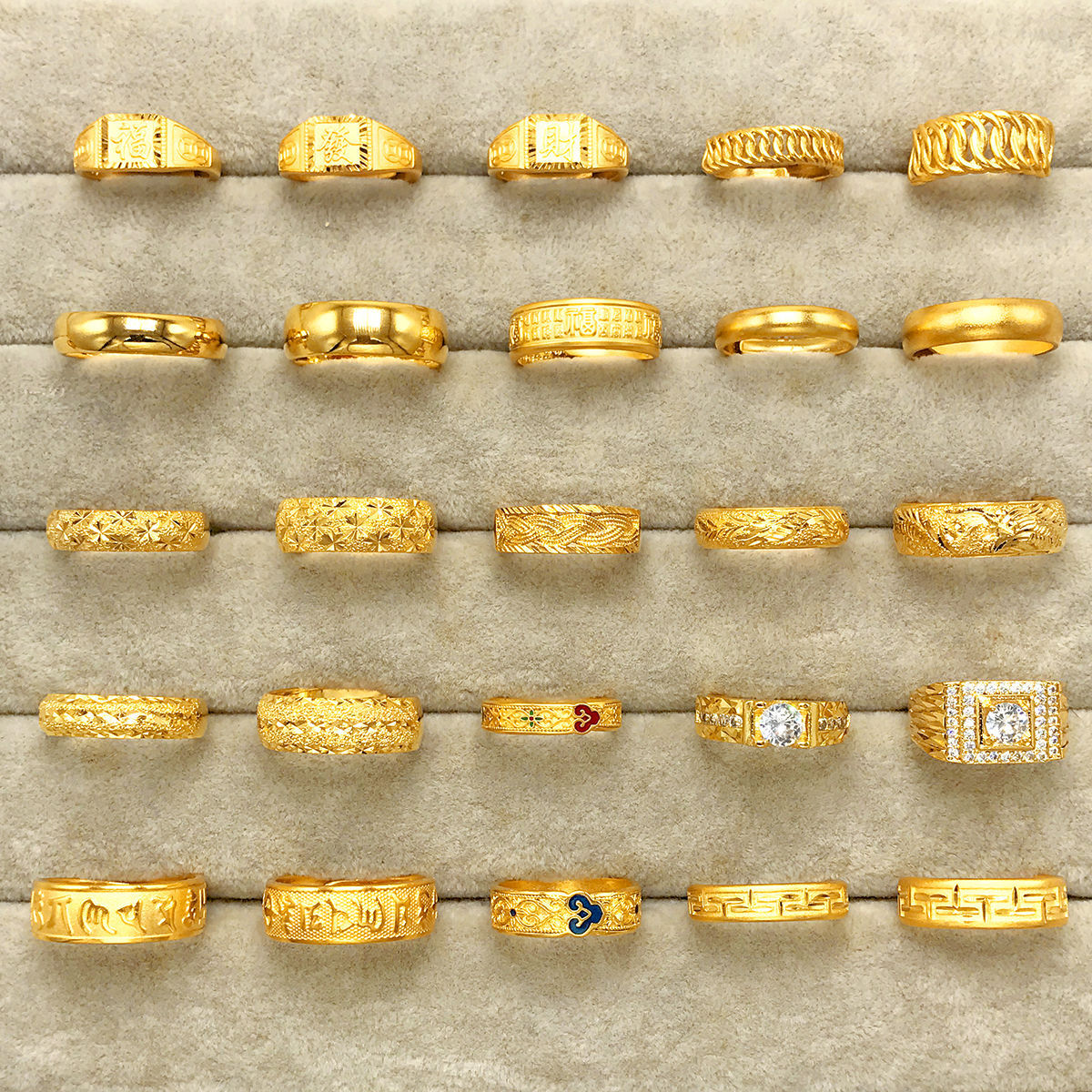 越南沙金情侣戒指久不掉色男女对戒光面满天星包厚金戒子指环一对