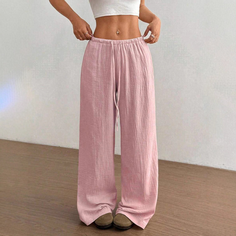 European and American Cross-Border Amazon 2025 New Fashion Women's Elegant Versatile Elastic Casual Solid Color Long Pants Wide-Leg Pants