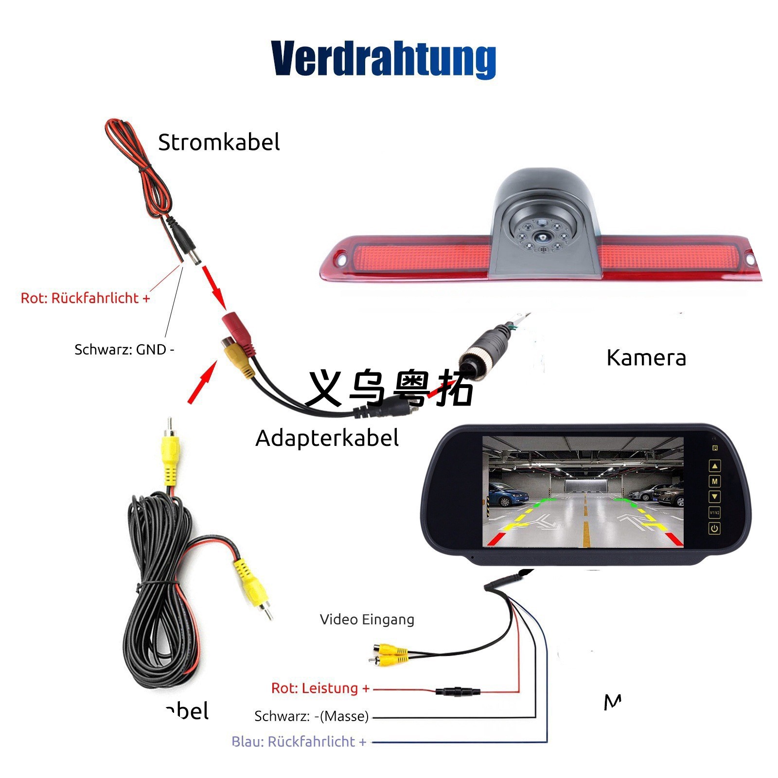 Suitable for Mercedes-Benz Sprinter high-mounted brake light 4.3inch rearview mirror display reversing camera