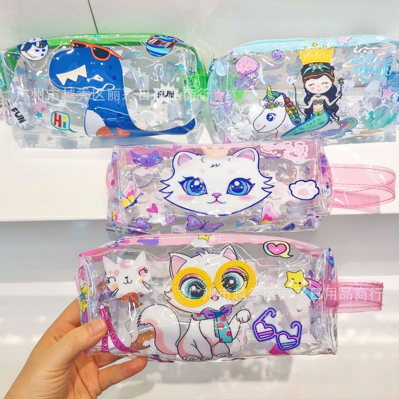 ハッピーベビー漫画化粧品バッグかわいいトイレタリーバッグ PVC ハンドル防水大容量トイレタリー収納袋|undefined