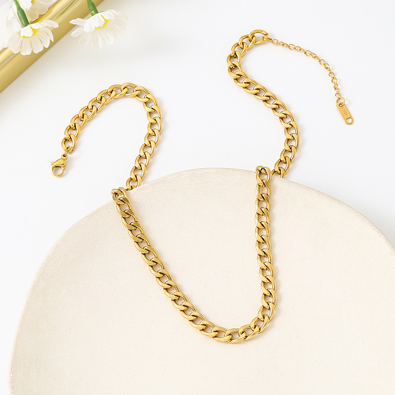 Collar de cadena cubana minimalista en acero inoxidable unisex_voghion.com