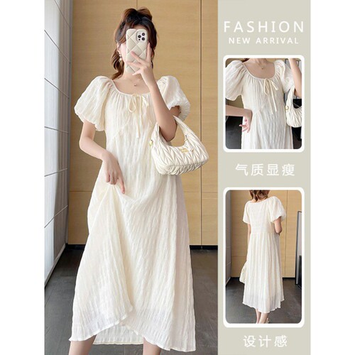 Maternity dress with short sleeves, mid-length, belly cover, suitable for wearing outside, fashionable summer, thin version, 2024 new design for pregnant women