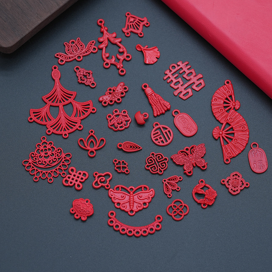 合金电镀新年喜庆红色流苏挂件 DIY古风发簪发饰婚庆材料配件