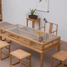 榆木展示柜新中式珠宝柜台首饰文玩玻璃展台桌玉器货柜商场中岛柜