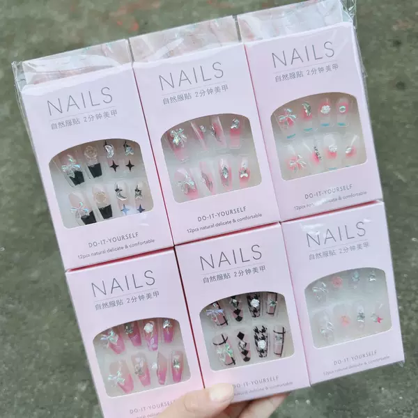 New Long Chinese Ballet Nail Paste Bow Flower Accessories Nail Paste Detachable Wear Jelly Glue Nail Pieces