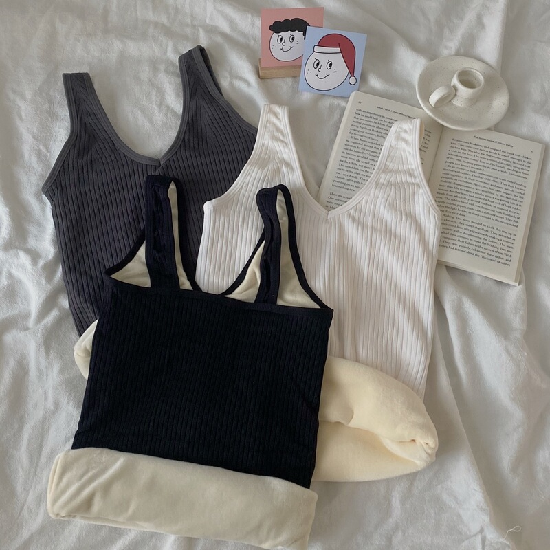 2025 Autumn and Winter Versatile Thermal Underwear Camisole Thickened Fleece Inner Wear Body Shaping Top Base Shirt for Women