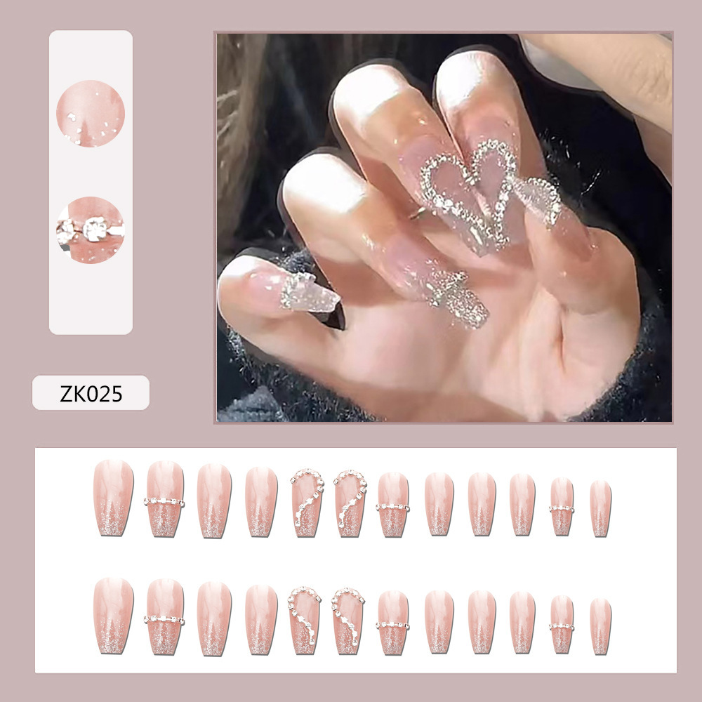 Armor con diamantes, celebridades de Internet, uñas postizas blancas populares, parches de uñas al por mayor, ballet largo desmontable terminado