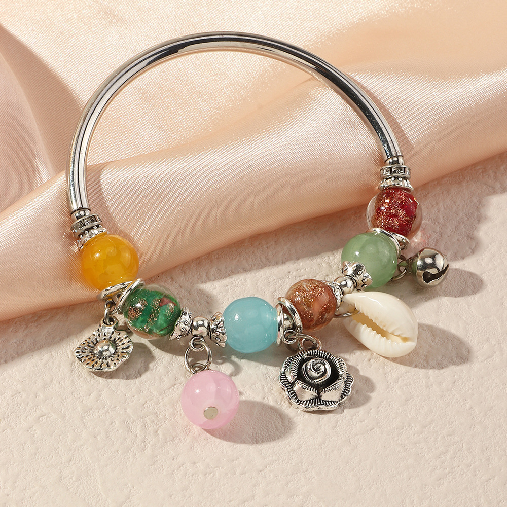 Glass Bead Shell Flower Pendant Adjustable Bracelet wholesale jewelry Nihaojewelry