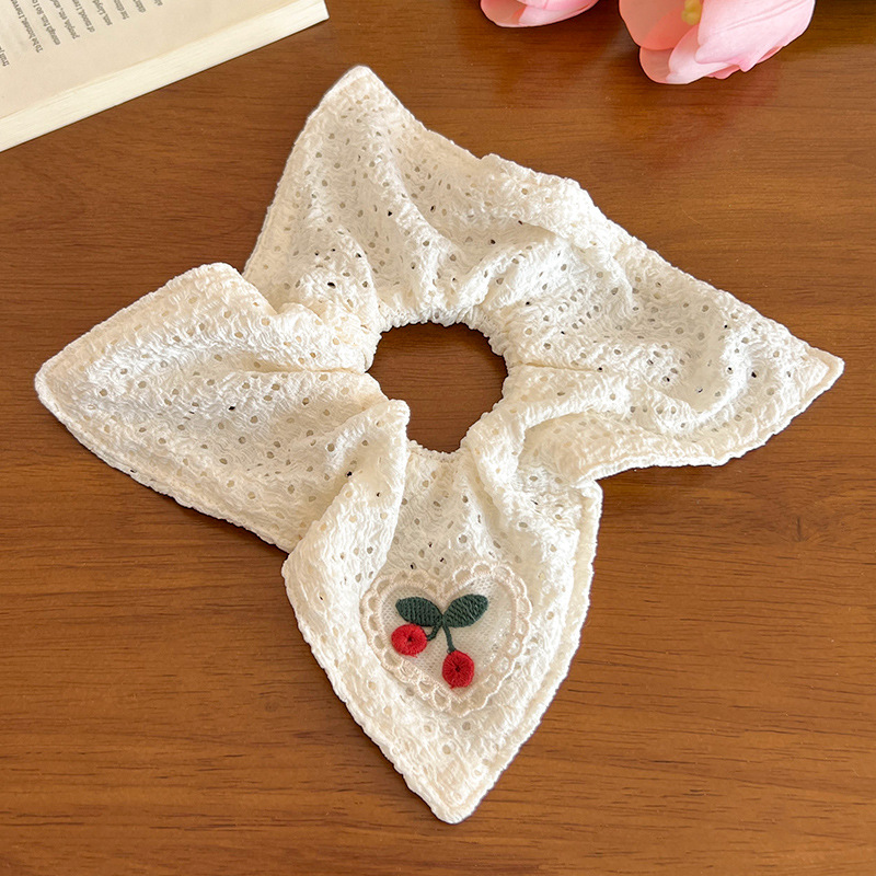 Encaje de flor coreana Encaje de intestino grueso Anillo de cabello femenino Cabeza de flor de viento pastoral Cuerda de cabeza de bola de gran tamaño Accesorios para el cabello de alta calidad