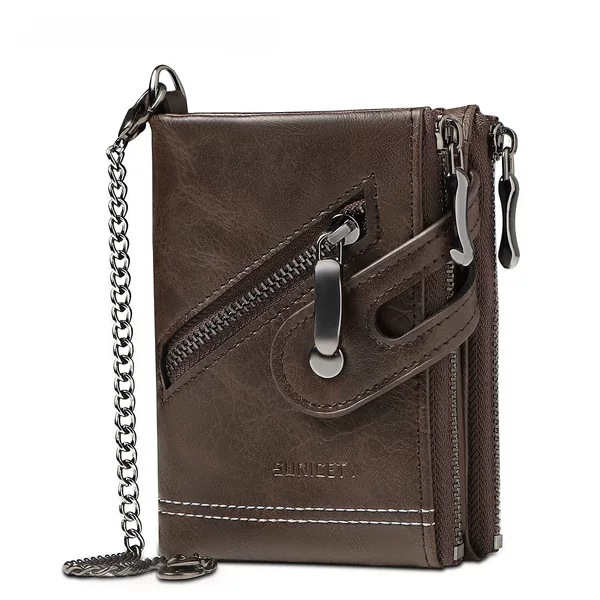 RFID Anti-theft Refresh Men's Leather Wallet Retro Double Zipper Coin Clip Short Wallet Wholesale