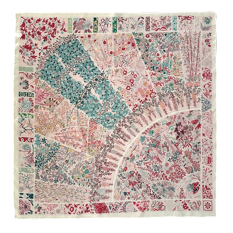 Luxury Monet Garden Double Crepe Pure Silk Scarf For Women - Spring/Summer Versatile Mulberry Silk Square Neck Scarf - Thumbnail 2