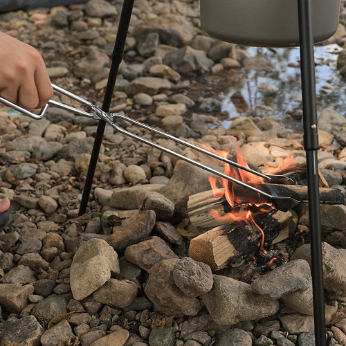 Outdoor stainless steel barbecue carbon clip 55cm extended handle campfire charcoal clip fire tongs garbage clip picker fire tongs