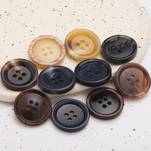Patterned resin button suit blazer round four-eye button windbreaker woolen coat decorative hand-stitched buttons