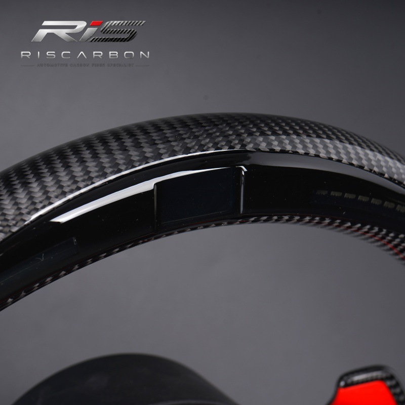 Carbon fiber red and blue dual-tone flat-bottom steering wheel with LED lights, compatible with BMW F30F10F11F15F16F20F18