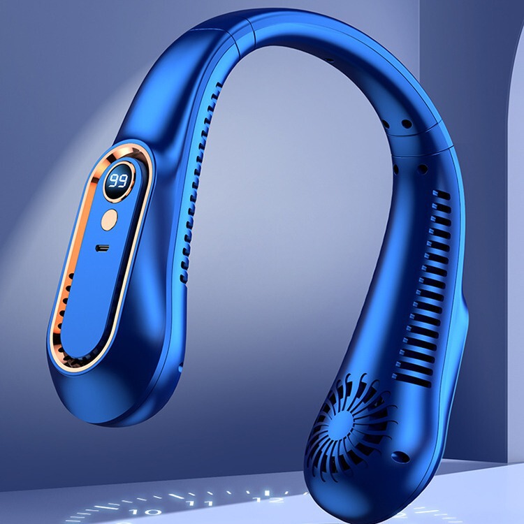 新型首掛け扇風機、USB充電式、ポータブル、小型、屋外、学生、オフィス、デジタルディスプレイ、ミニ|undefined
