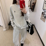 韩系小马刺绣棒球服毛圈外套 25秋装开衫纯棉套装女两件套