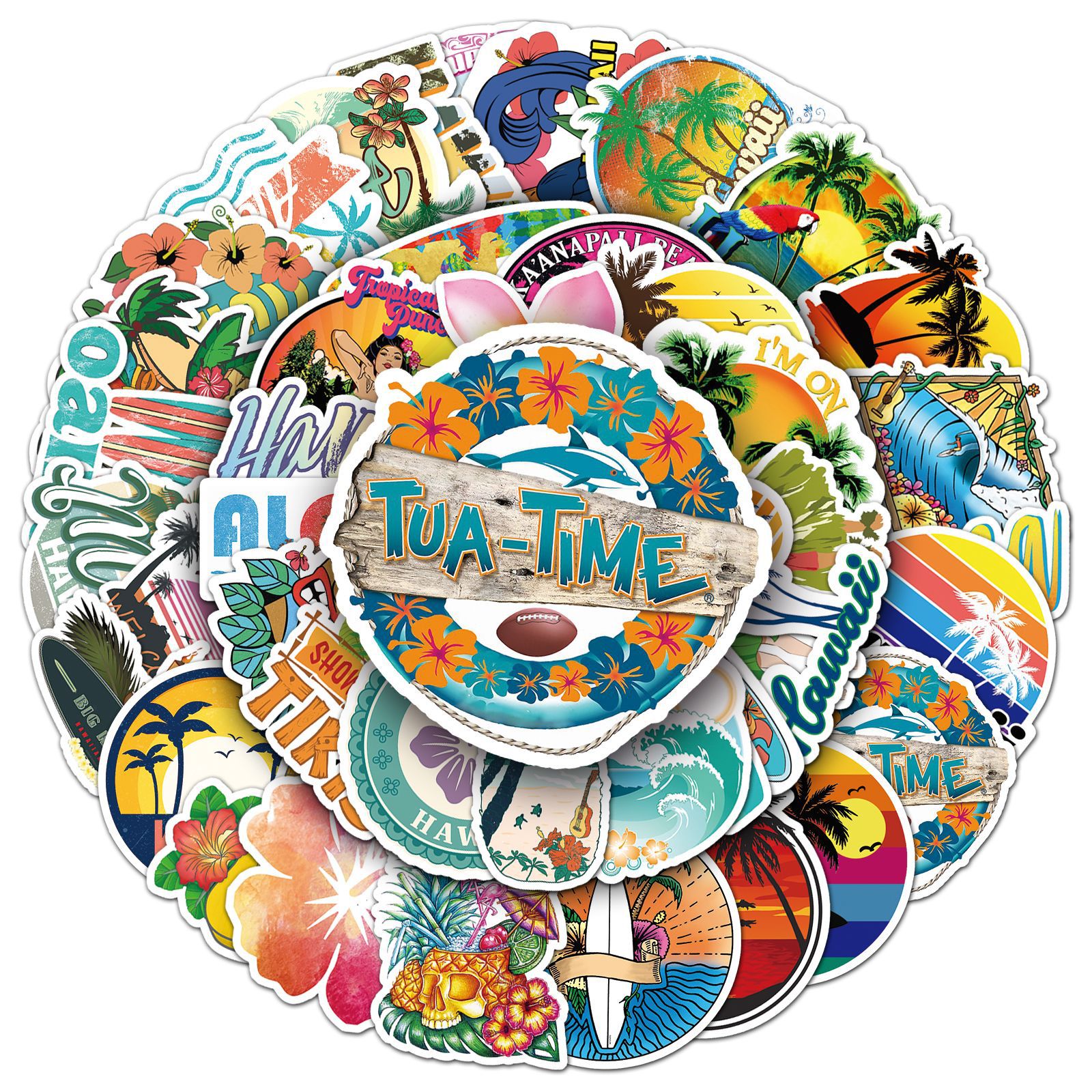 50 unidades playa Hawaii paisaje DIY pegatinas decorativas de equipaje scooter portátil pegatinas de coche