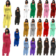 K9294 跨境爆款欧美高弹坑条三件套套装休闲运动多色大码女装