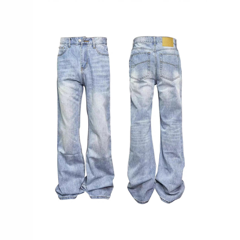 Paris Fw24Ss Blue Black Gray Washed Retro Distressed Bootcut Scimitar Retro Slim Versatile Denim Pants