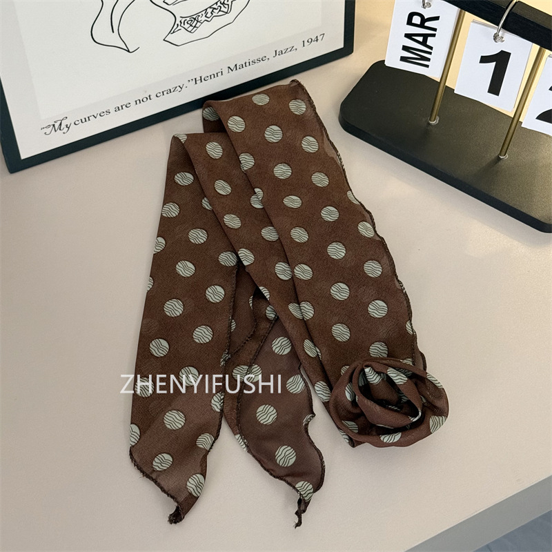 실크 스카프 + 꽃 [커피 도트]