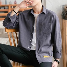 春季新款男士港风纯棉衬衫长袖韩版宽松休闲透气衬衣外套寸衫潮男