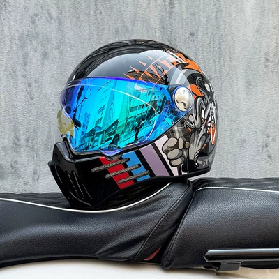 Bluetooth Slot: Motosiklet kaskı (dəbilqə) - bright-blackforward-with-phantom-blue-night-vision-transparent-mirror-included-m